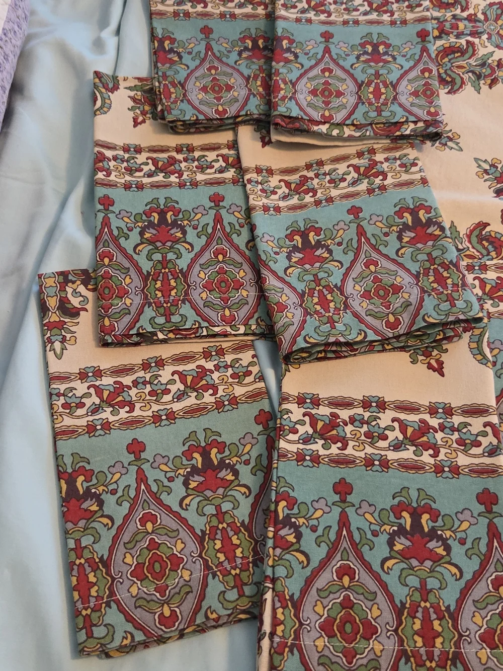 Pottery Barn Paisley Medallion Sheet Set - Teal, Coral & Cream